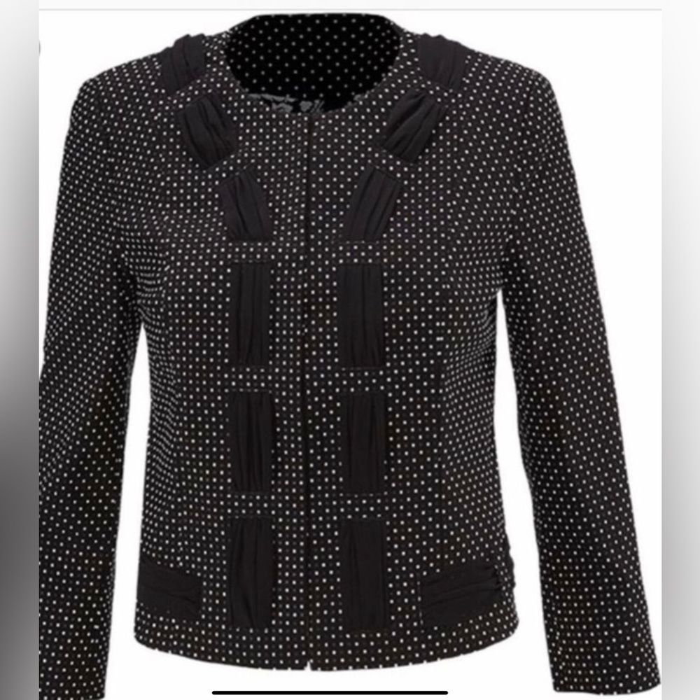 CAbi Polka Dot Jacket Black & White size 4 Small Style #5156 New Chiffon Edging